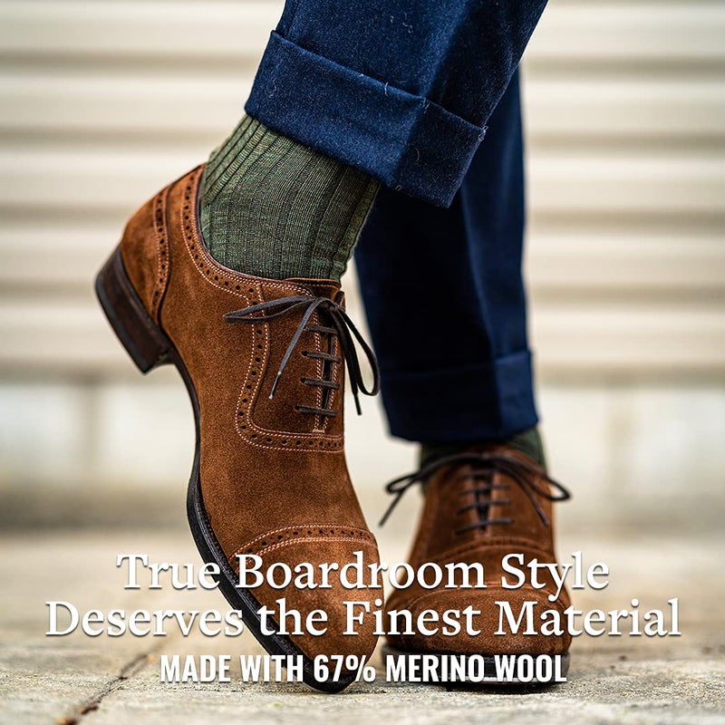 BoardroomSocks Merino Wool Dress Socks for Men â€“ Over-the-Calf, Ribbed Wool Dress Socks for Menâ€™s Size 8-12 â€“ Comfortable and Breathable Socks with Reinforced Heel and Toe by Boardroom Socks, Olive - Image 2